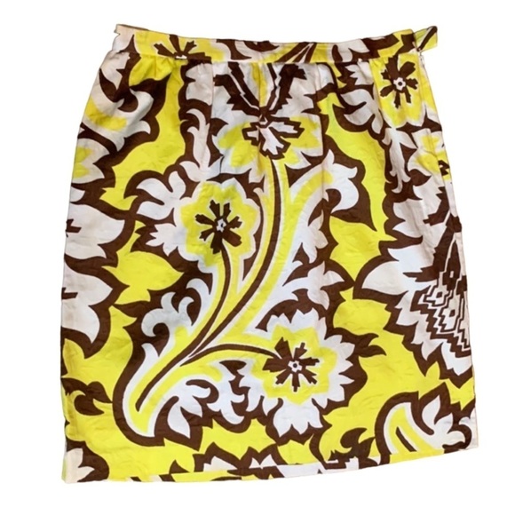 Milly of New York yellow and brown floral jacquard skirt Size 4 - Picture 1 of 8